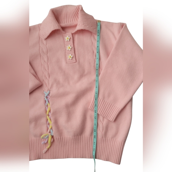 Chouyatou Cute Flower Sweater long Sleeve Collared Cable Knit size M - Picture 6 of 6